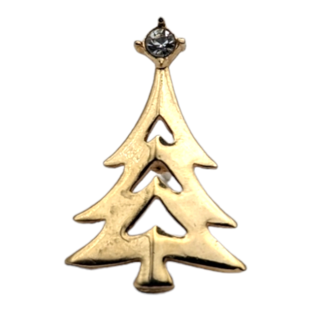 Christmas Tree Clear Rhinestone Star Vintage Gold Tone Hat Lapel Pin